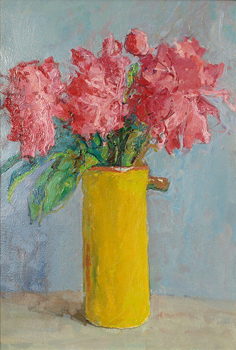 Peonies and yellow vase, Peter Bezrukov