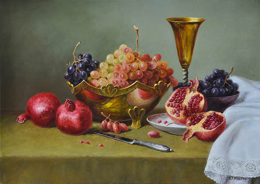 Still life with a pomegranate and grapes, Yuri Kudrin