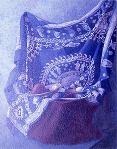 Still life with a blue scarf
