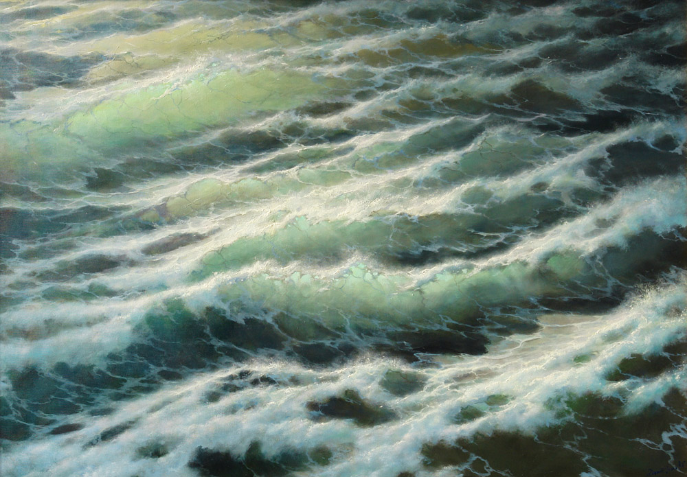 The waves, George Dmitriev- painting, seascape, storm, element, transparent wave
