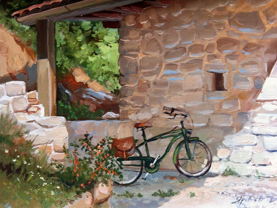 Italian patio, Dmitry Yarovov- bicycle, stone house, Italy