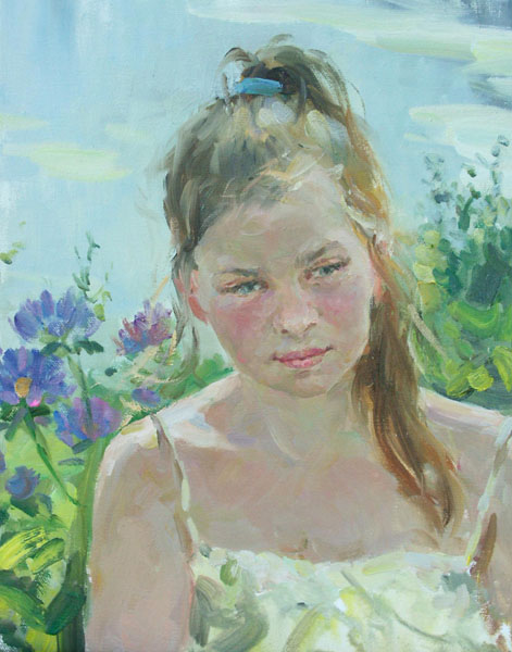 Portrait #3, Vladimir Gusev- painting, beautiful girl, summer, impressionism