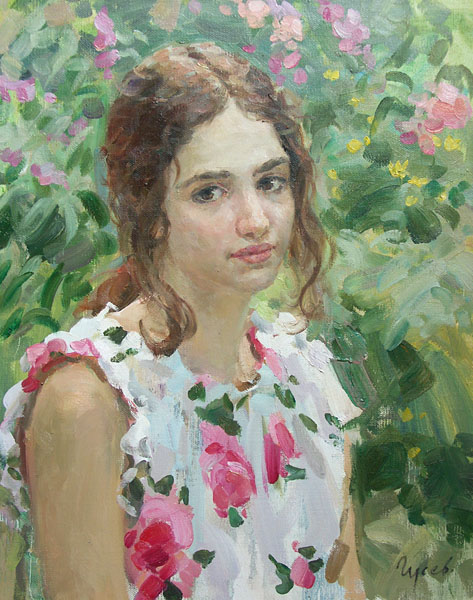 Portrait #1, Vladimir Gusev- painting, beautiful girl, summer, impressionism