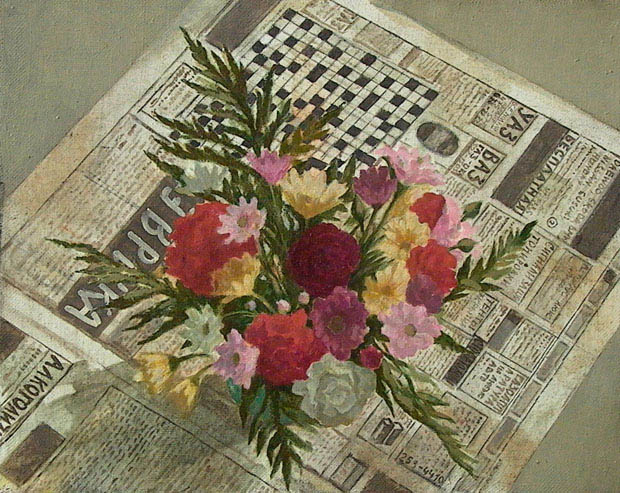 Flowers on Newspaper, Anastasia Hohriakova