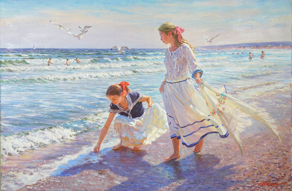 On a walk, Alexandr Averin- marine genre painting, modern impressionism