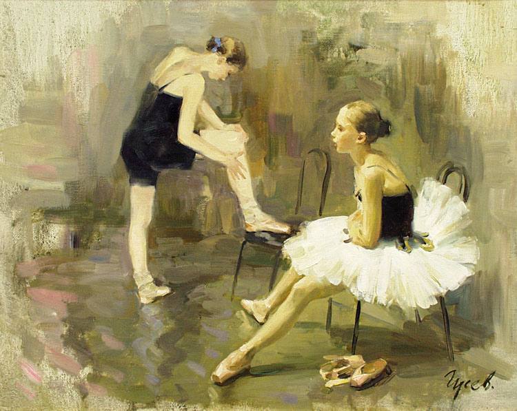 In the break, Vladimir Gusev- painting, ballet school, ballet, ballerina, rehearsal, relax