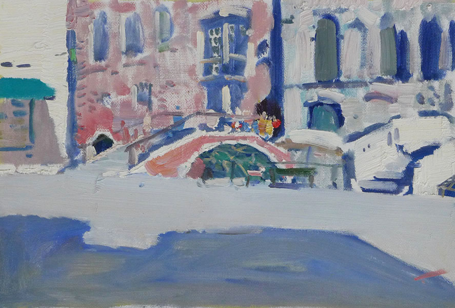 Венецианская площадь, Бато Дугаржапов- городской пейзаж Венеции, мостик, современный импрессионизм