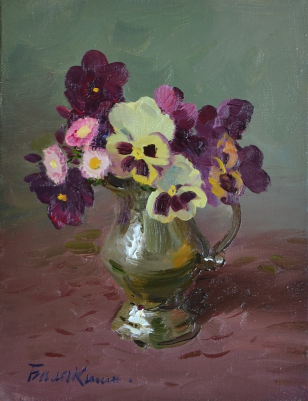Букетик, Евгений Балакшин- картина, цветы в вазе, натюрморт, реализм