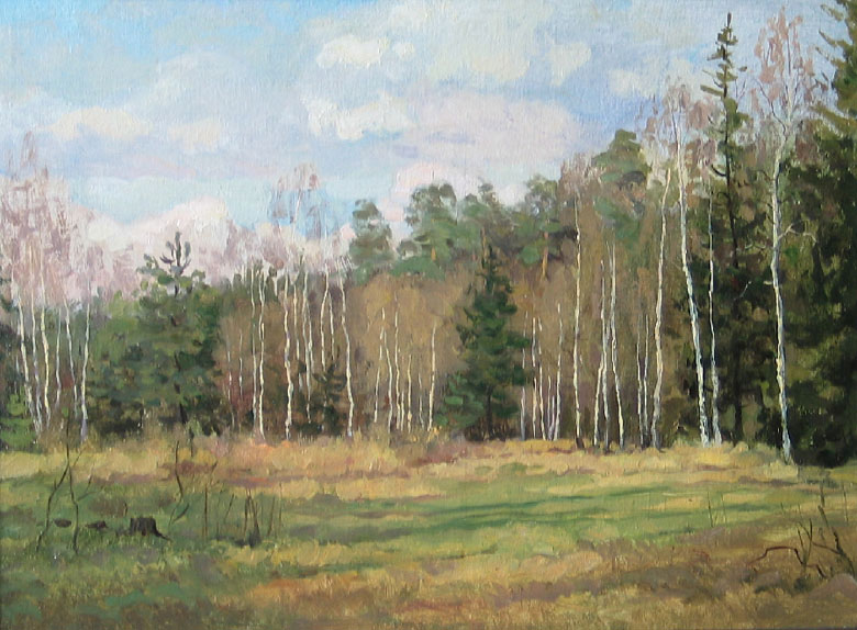 Краски апреля, Рем Сайфульмулюков- картина, весна, лес, русские березки, реализм, пейзаж
