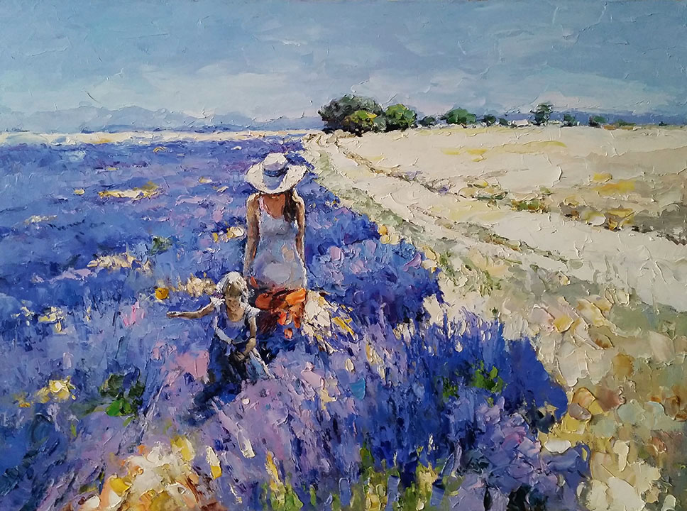 Provencal landscape, Alexi Zaitsev- impressionism painting, french landscape lavender field