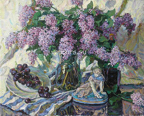Lilac bouquet with a porcelain figurine, Sergei Chaplygin