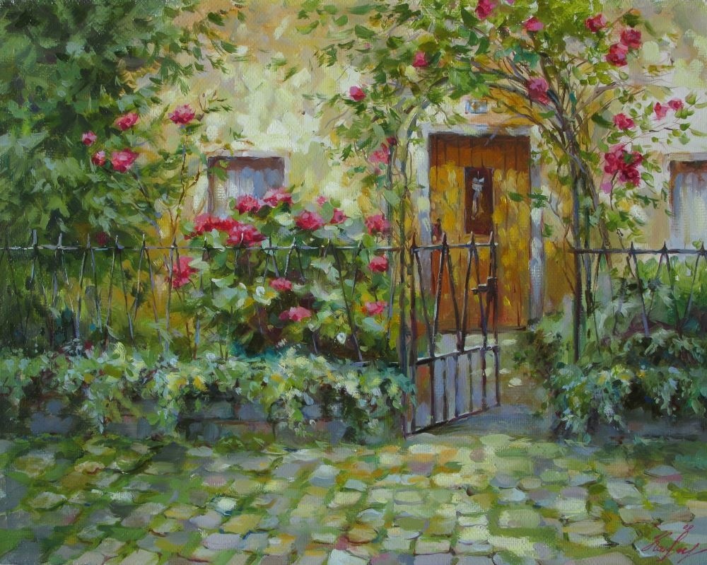 Тихий дворик, Наталья Кахтюрина- Германия, дворик, домик, цветы