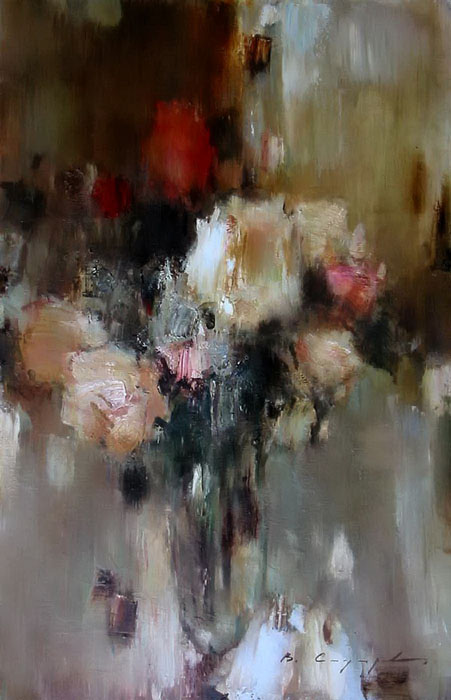 Розы, Витольд Смукрович- картина, натюрморт с букетом цветов, импрессионизм
