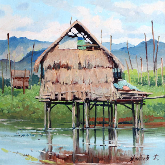 Кука, Дмитрий Яровов- речной пейзаж, домик на сваях, Камбоджа