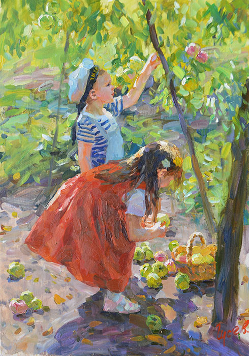 Children in the garden, Vladimir Gusev