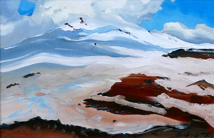 Elbrus, Dmitry Yarovov- mountain landscape, Elbrus, painting, realism