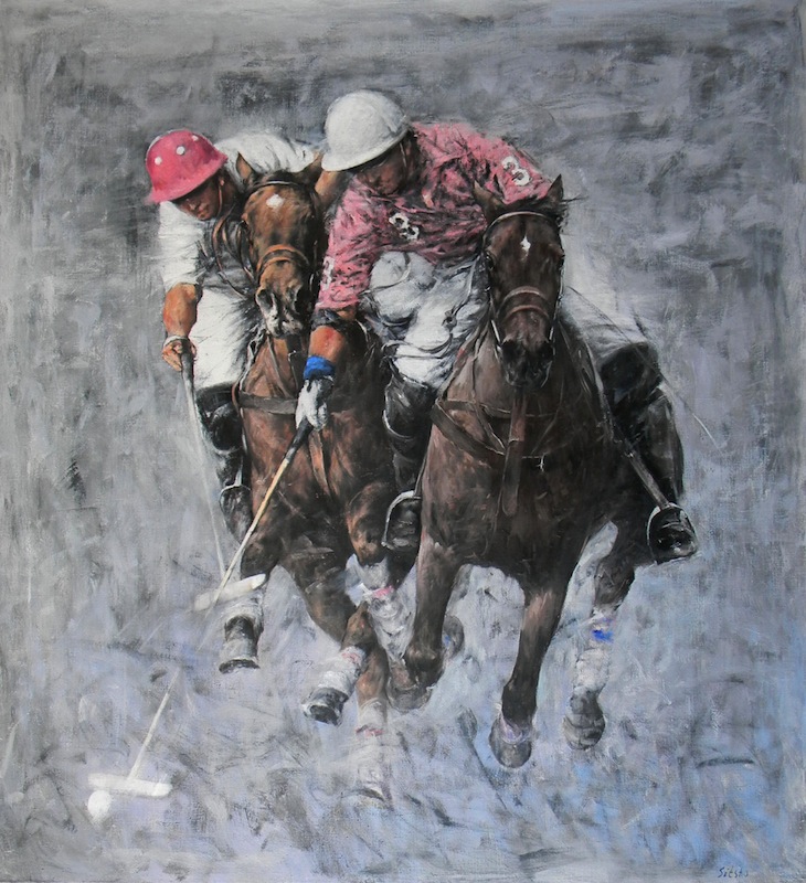 «Movement II» from «Rolex» series, Andrey Sitsko- painting, sports game, polo, riders on horseback