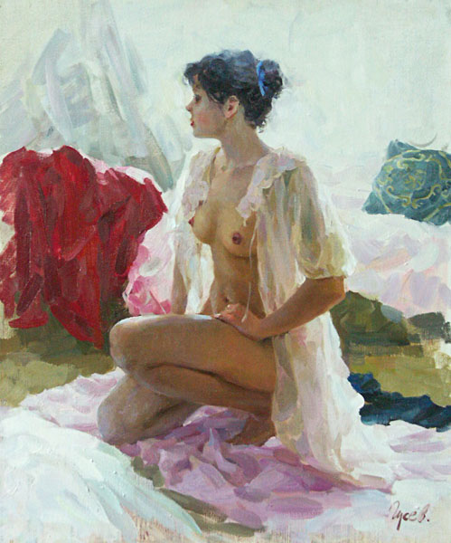 Morning #2, Vladimir Gusev- painting morning, nude, girl, impressionism