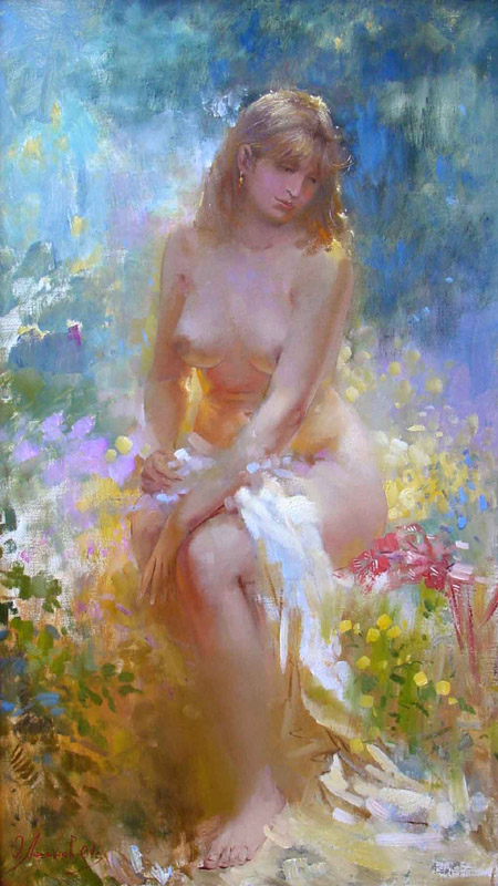 Melancholy, Oleg Leonov- painting, naked girl, sadness, nude