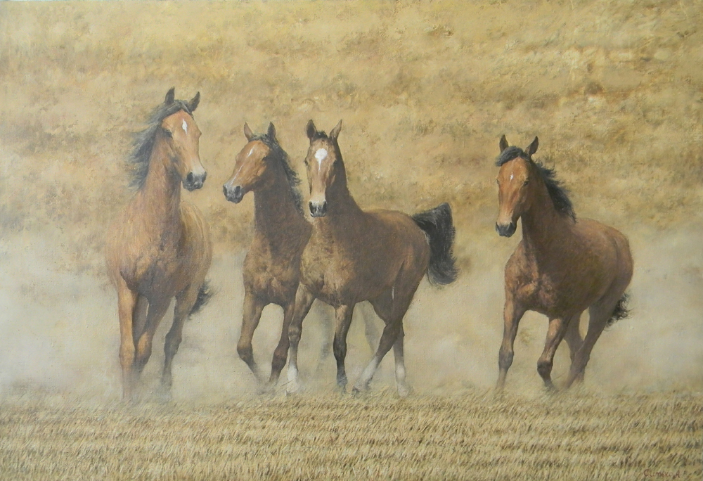 Бегущие лошади, Андрей Ситько- картина с изображением лошади, бег, скачки, табун