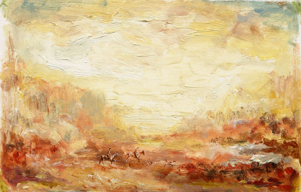 In memory of Turner, Sergey Postnikov- painting remembrance, impressionism, two riders in the mount