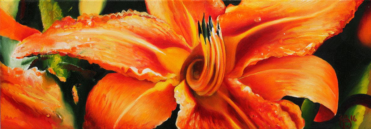 Orange lily, Olga Grechina- lily flower, still life, hyperrealism photorealism