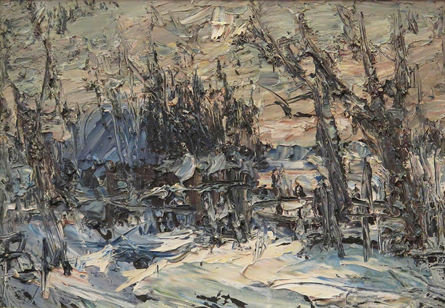 White Town #1, Vladimir Maslov- painting expressionism, rural winter landscape, village