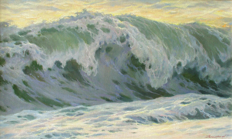 The wave, George Dmitriev- painting, sea, storm, big waves, realism, seascape
