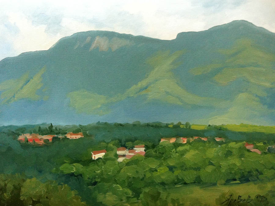 Hot noon, Dmitry Yarovov- mountain landscape, Italy, a village at the foot of mountain
