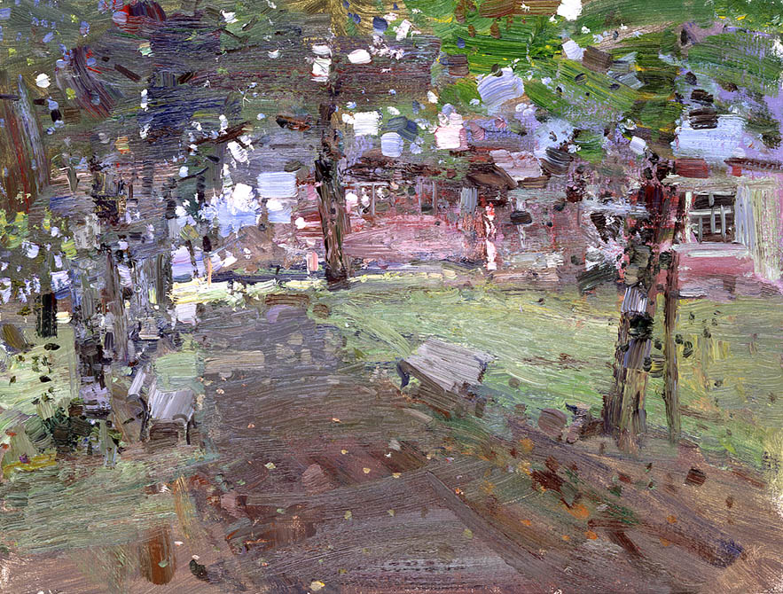 Alley, Bato Dugarzhapov- red house academic cottages, modern impressionism painting