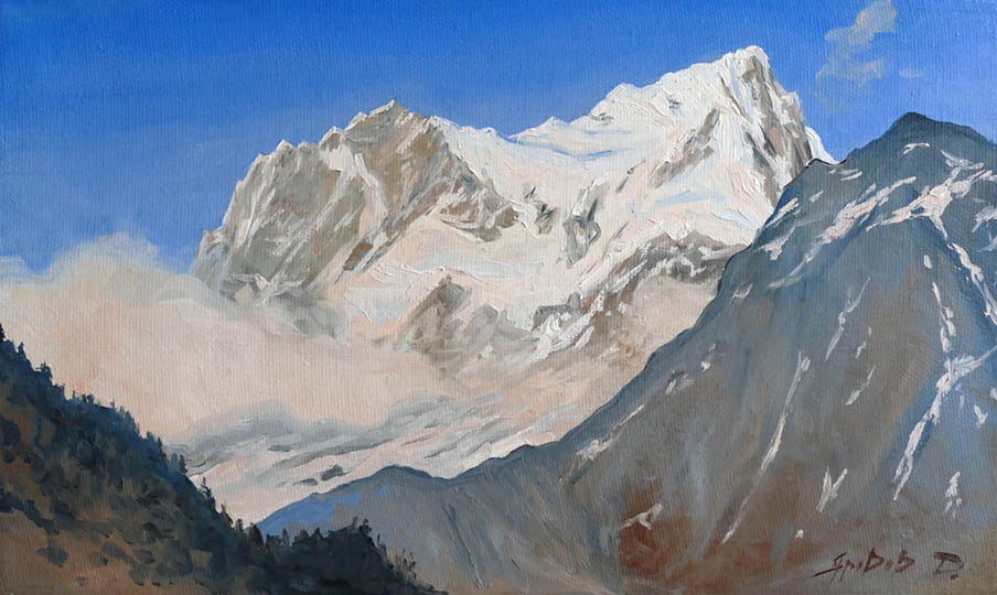 Manaslu, Dmitry Yarovov- mountain landscape, Nepalese series, painting, realism