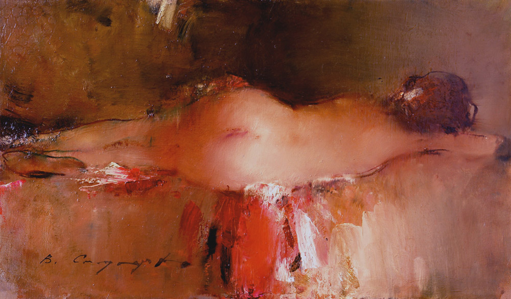 Обнаженная модель #5, Витольд Смукрович- картина, обнаженная спящая девушка, ню, импрессионизм
