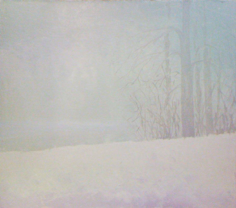 When it's snowing, Sergey Postnikov- painting winter landscape, snow, fog