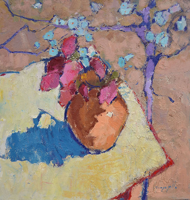 Магнолия, Александр Шандор- букет цветов в кувшине, цветущая магнолия,  импрессионизм