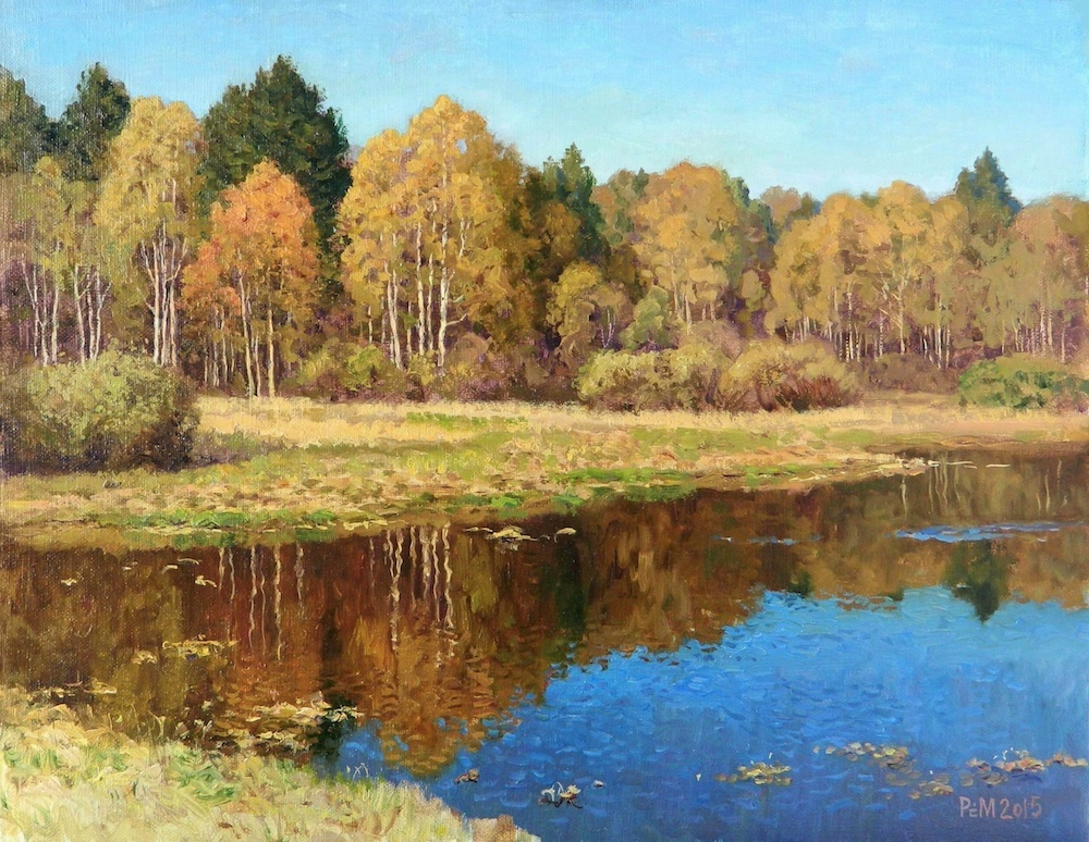 Lake. Autumn # 1, Rem Saifulmulukov- painting, autumn forest, lake, golden autumn, landscape