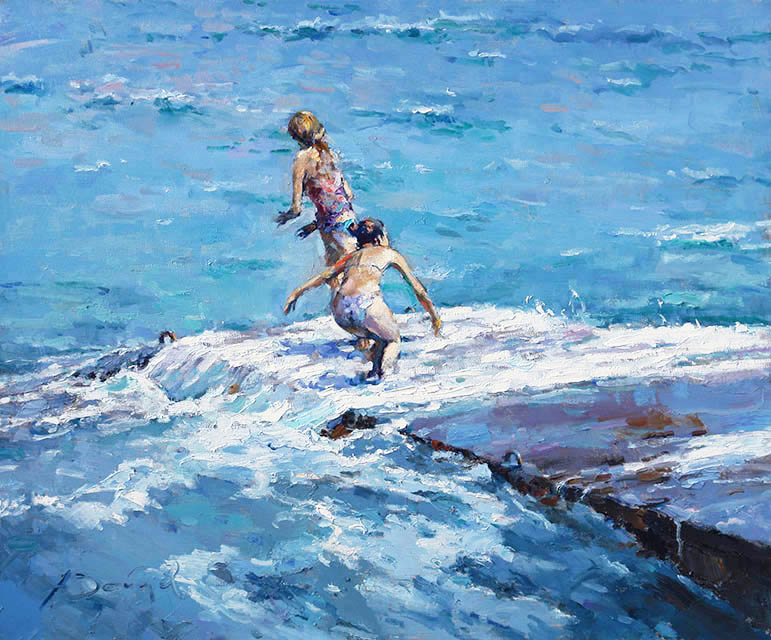 On the breakwater, Alexi Zaitsev- marine genre painting, impressionism, old mole