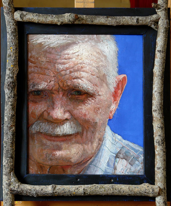 Дядя Ваня, Олег Леонов- картина в раме, мужской портрет, пожилой человек, реализм