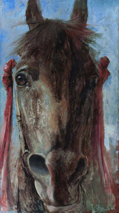 Победитель, Сергей Постников- картина анималистика, голова лошади скакуна