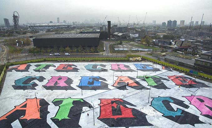 17,500sq metre painting by british artist Ben Eine unveiled in London