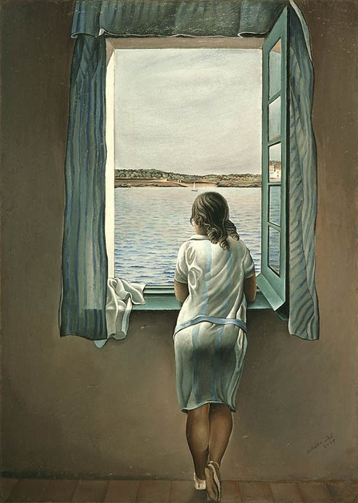 женщина смотрит в окно картина