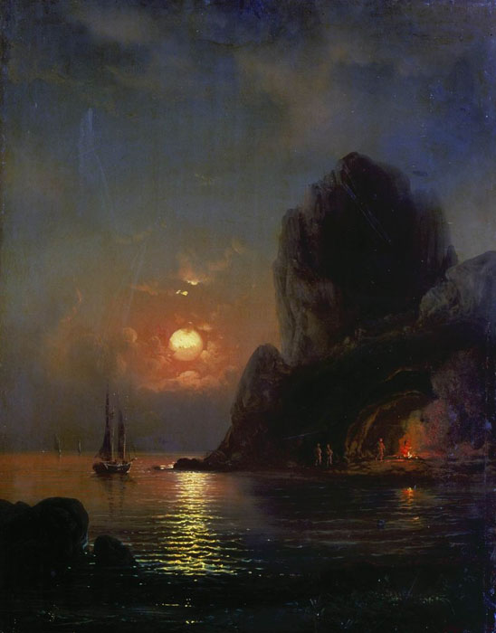 Moonlight on the sea, 1871, Bogolyubov Alexey, The Russian Museum, St.Petersburg paintings to artist of ArtRussia