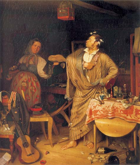 The New Chevalier (An official the morning after receiving his first decoration), 1846, Fedotov Pavel, The Tretyakov Gallery paintings to artist of ArtRussia