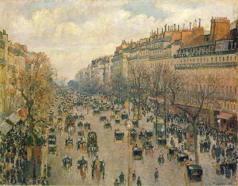 Boulevard Montmartre. In the afternoon, sunny, 1897, Pissarro Camille, Hermitage, St. Petersburg paintings to artist of ArtRussia
