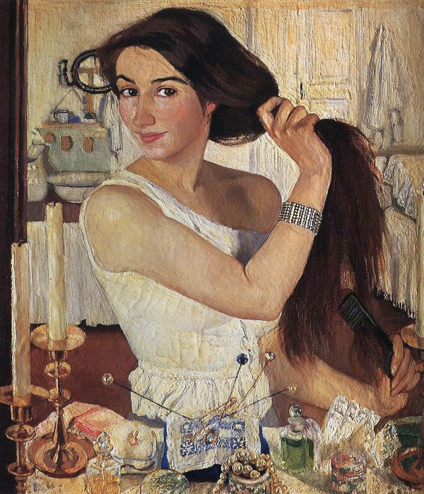 For toilet. Self-portrait, 1909, Serebryakova Zinaida, The Tretyakov Gallery, Moscow paintings to artist of ArtRussia