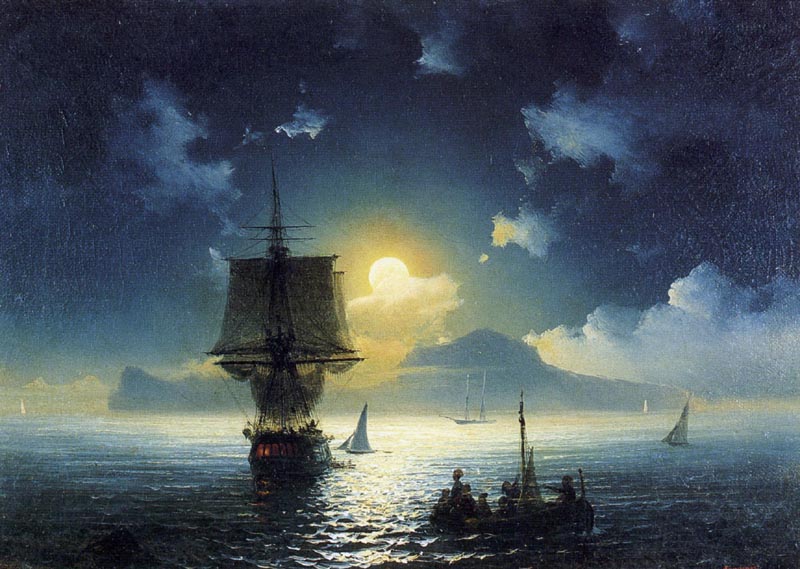 Moonlit Night on Capri, 1841, Aivazovskiy Ivan, The Tretyakov Gallery paintings to artist of ArtRussia