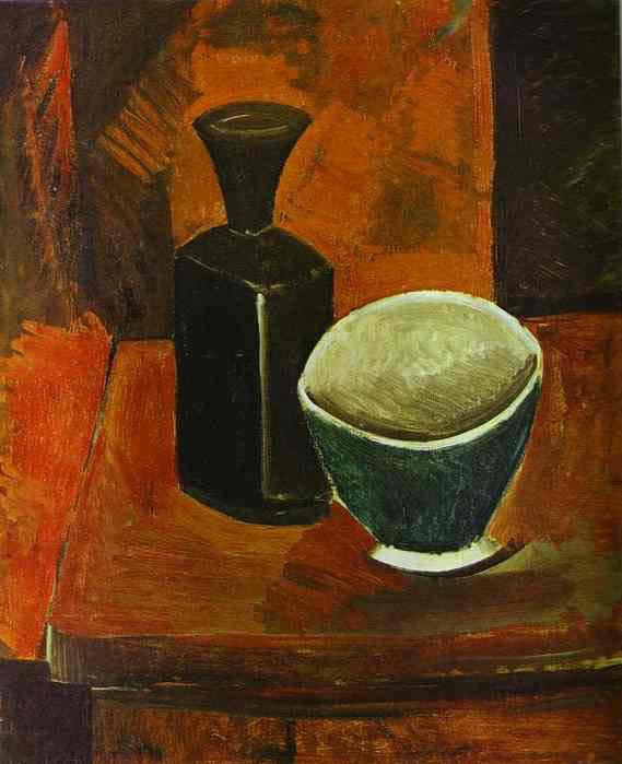Зеленая миска и черная бутылка, 1908, Пикассо Пабло, Эрмитаж, Санкт-Петербург картины художника ArtRussia