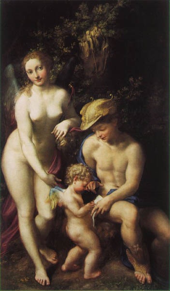 Venus with Mercury and Cupid (school of love), 1522, Correggio Antonio, National Gallery, London paintings to artist of ArtRussia