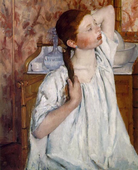 Девочка, расчесывающая волосы, 1886, Кэссетт Мэри, Национальная галерея искусств, Вашингтон картины художника ArtRussia