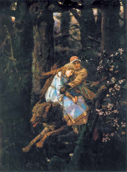 Ivan Tsarevich on Grey Wolf, 1889, Vasnetsov Viktor, The Tretyakov Gallery, Moscow paintings to artist of ArtRussia