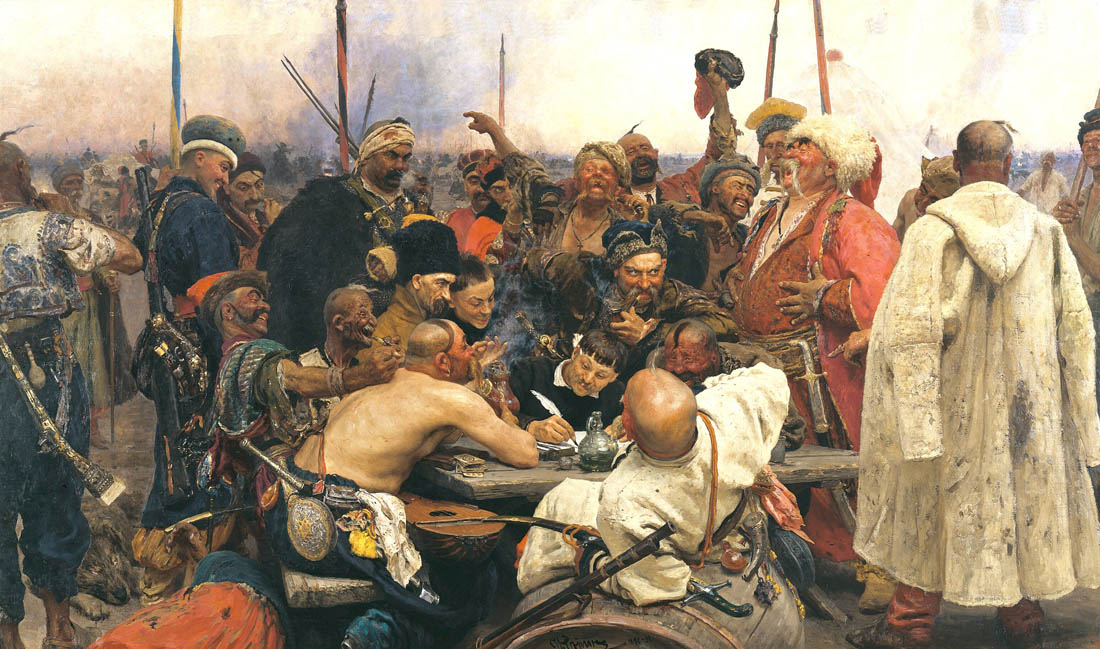 The Reply of the Zaporozhian Cossacks to Sultan of Turkey, 1880–1891, Repin Ilya, The State Russian Museum, St-Petersburg paintings to artist of ArtRussia